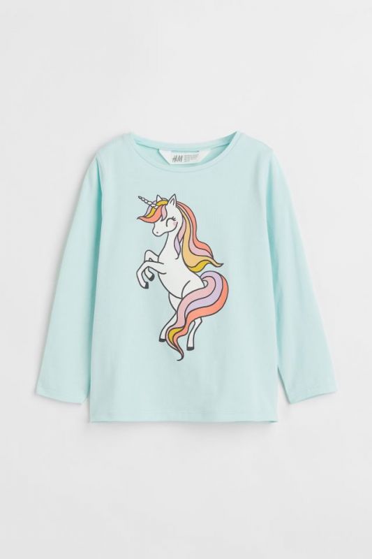 Лонгслів H&M 4-6 та 6-8 р. ментоловий з принтом