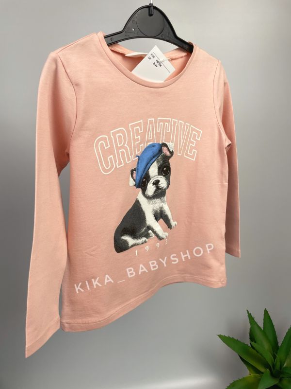 Лонгслів H&M 4-6 р. пудровий з принтом