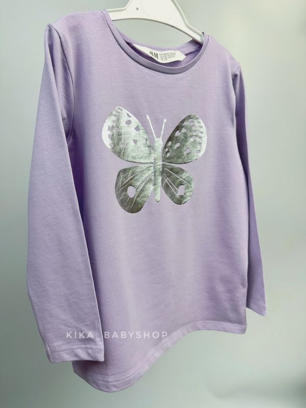 Лонгслів 1,5-2 та 2-4 р H&M бузковий з метеликом